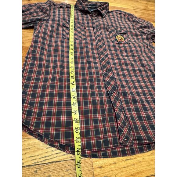 Tommy Hilfiger Big Logo Trim Fit Long Sleeve Button Up Shirt Men’s red Blue‎ XL - Picture 11 of 12